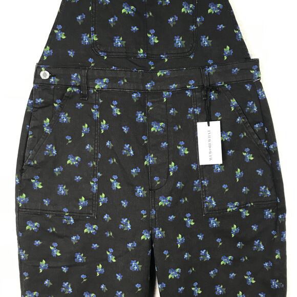 We Wore What Overalls Large Black Ditsy Floral Baggy Denim Stretch Y2K Festival - Picture 5 of 16